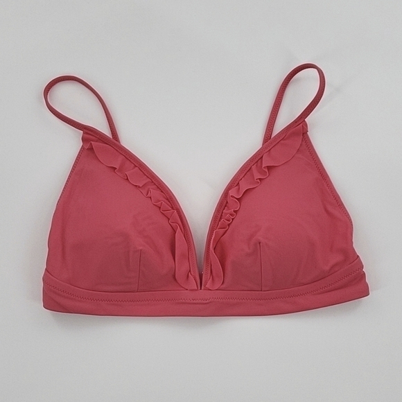 J Crew Factory Pink French bikini top‎ with ruffle size Medium NWT AK515 - Picture 1 of 9